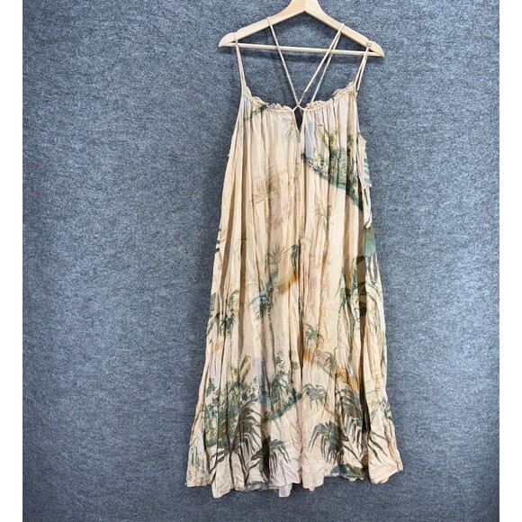 Anthropologie Dress Women M Medium Beige Floral Shift Short Sleeveless Casual - Picture 1 of 7